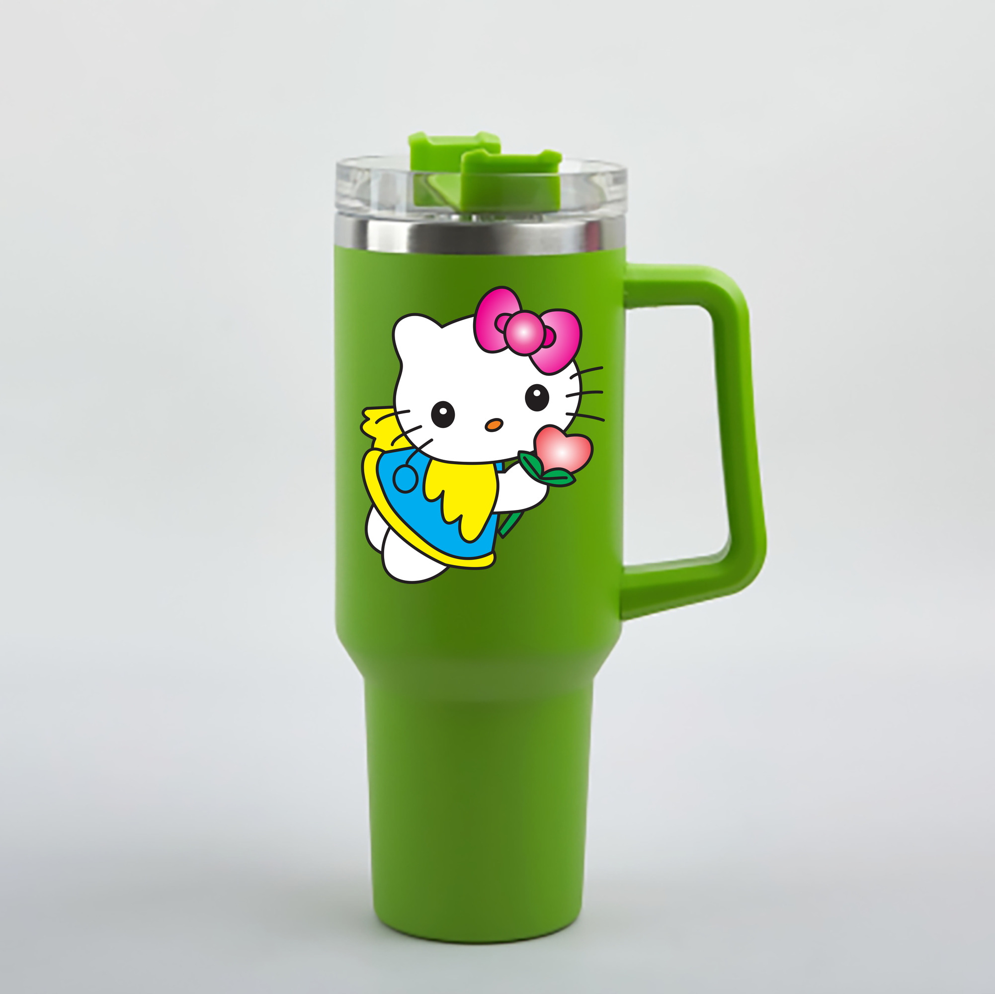 （画像用） Hello Kitty ハローキティ 1200mL車用タンブラー - クリスタルステッカー（プラスチックストロー付き）